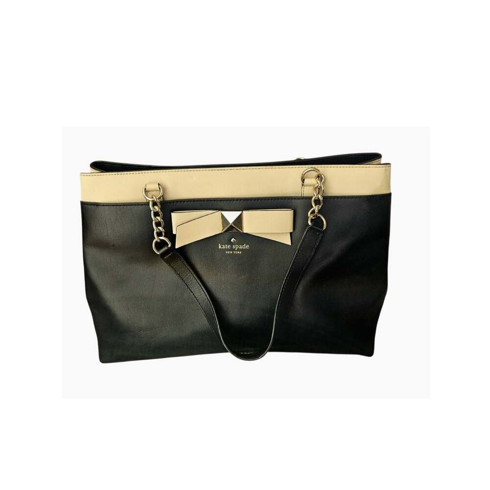 Kate Spade Hancock Park Maryanne Leather Bow Tote Black Doe/Almond WKRU3256